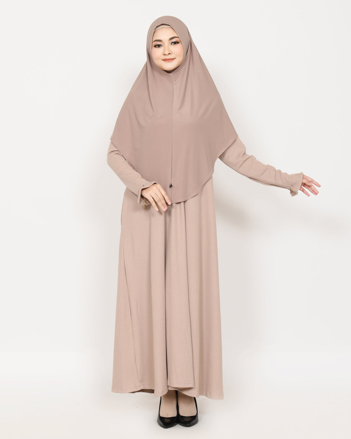 Abaya Dames knit Eliana Cream Hijabheela