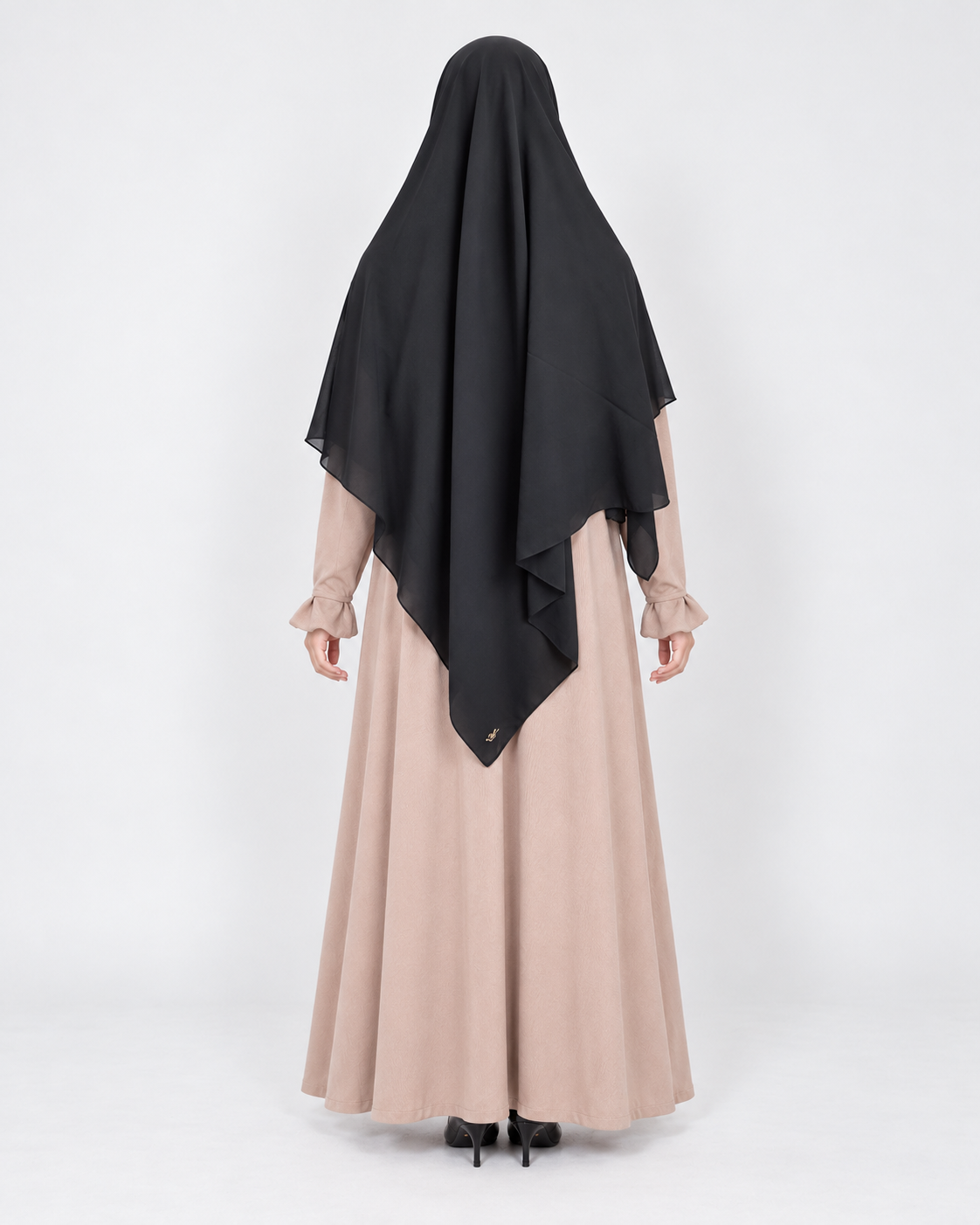 Ayesha Zipper Square khimar zwart maat L, achteraanzicht met Abaya Eliana Millo
